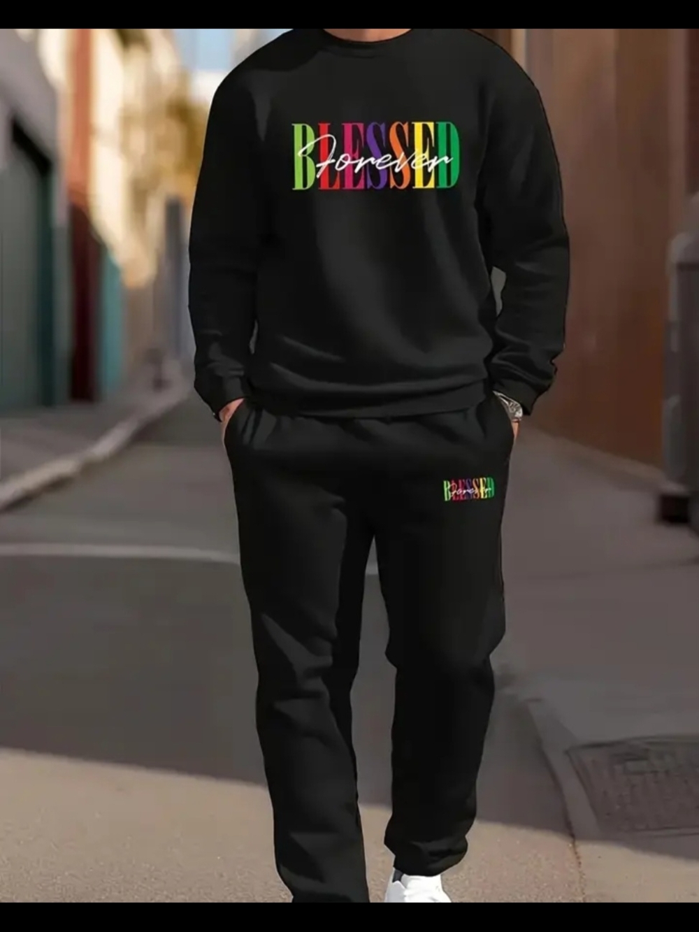 Men's Black 'Blessed' Graphic Jogger Sweatpants Outfit